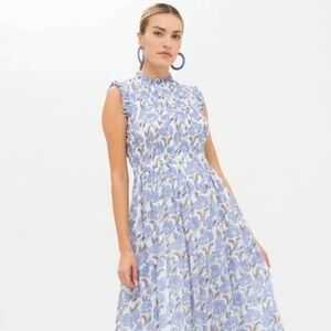 Oliphant Sleeveless Smocked Maxi in Lucia Blue, Size Small